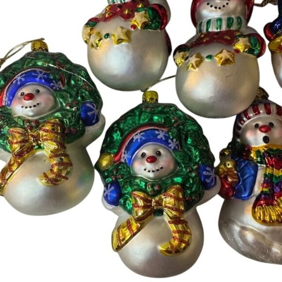 Handcrafted 1999 Brass Key Snowman Glass Christmas Ornament set of 9 - Picture 8 of 9